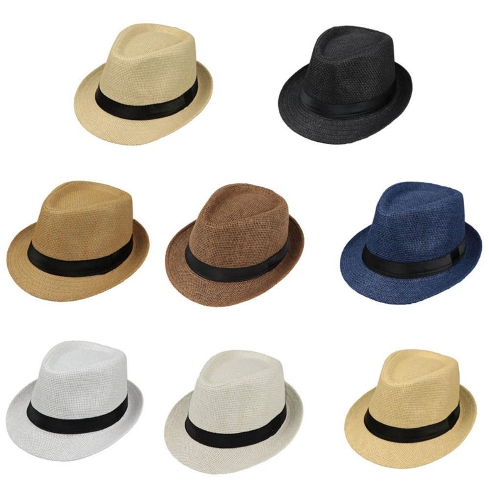 Bucket Hat Straw - Verstellbarer Sommer-Sonnenhut aus Baumwolle und Leinen,